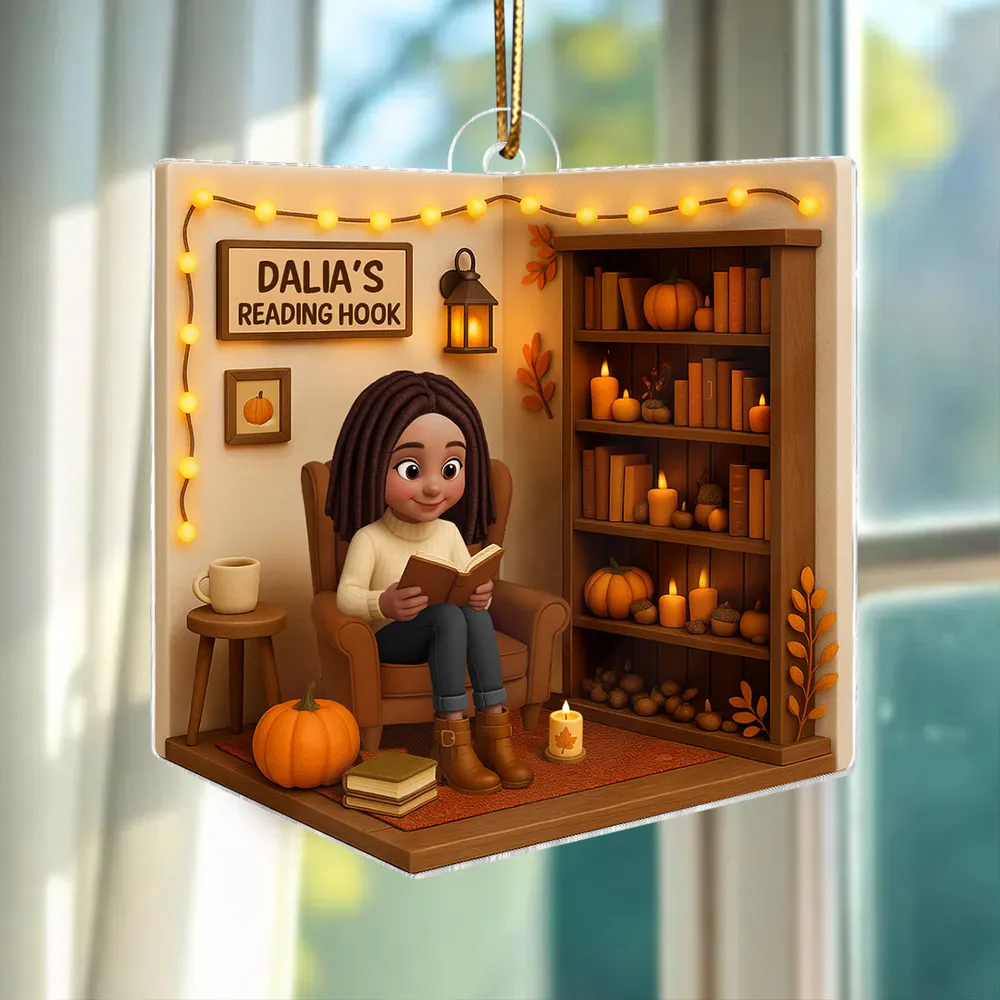 Cozy Autumn Reading Nook Personalized Ornament, Gift for Book Lovers, Creative Fall Gift for Her - Image 4