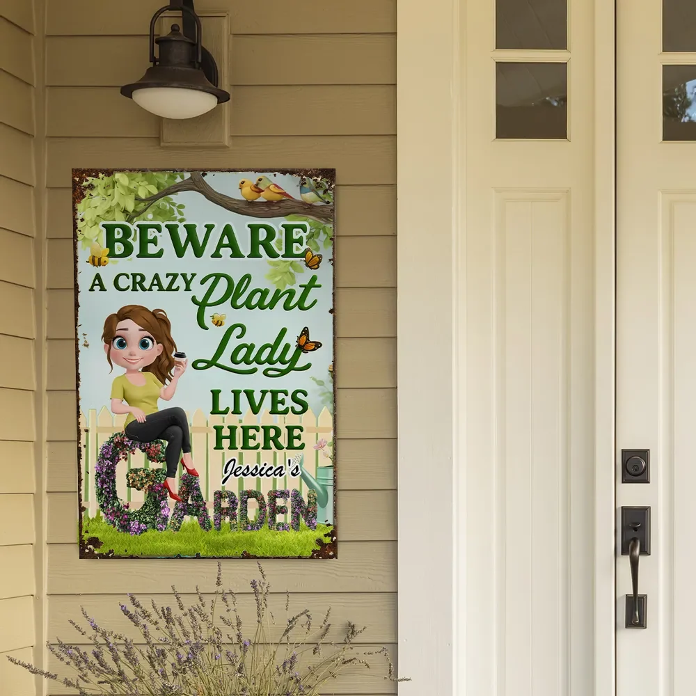 Beware A Crazy Plant Lady Garden Sign – Personalized Garden Decor for Plant Lovers - Image 3