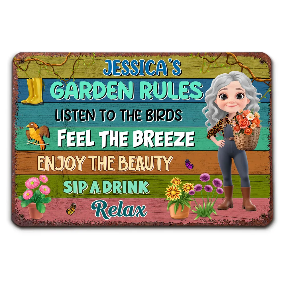 Garden Rules Custom Rectangular Iron Sign – Listen to the Birds, Feel the Breeze, Enjoy the Beauty – Gift for Garden Lovers - Image 3