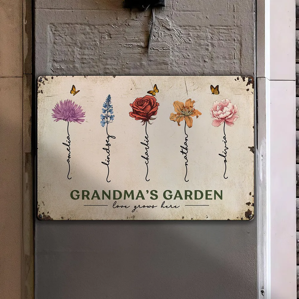 Rectangular Iron Sign – “Grandma’s Garden • Love Grows Here” Personalized Metal Plaque - Image 2