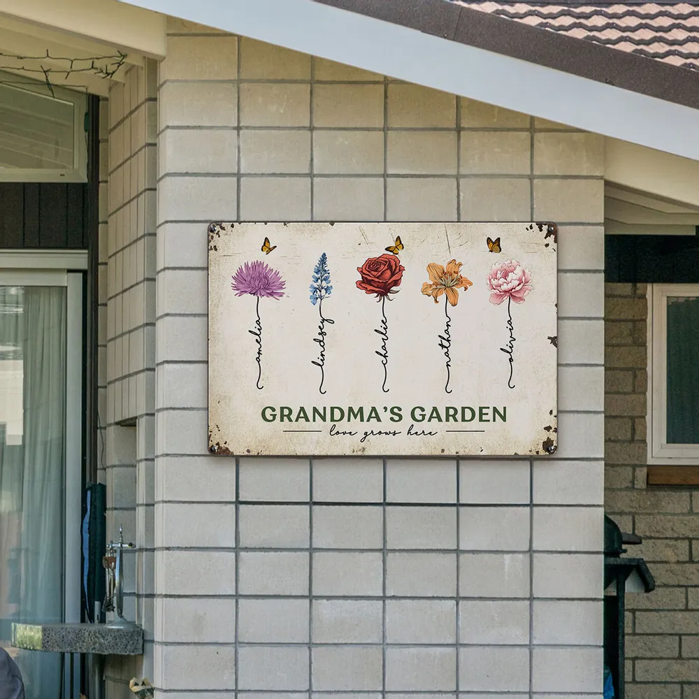 Rectangular Iron Sign – “Grandma’s Garden • Love Grows Here” Personalized Metal Plaque - Image 4