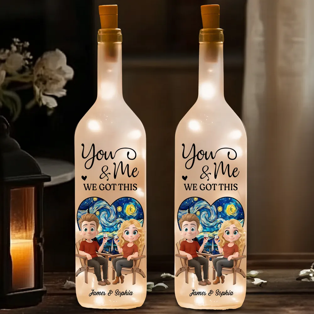 Our Hearts Beat As One - Romantic Bottle Lamp with Starry Night and You & Me Theme, Heartwarming Couples Gift - Image 3