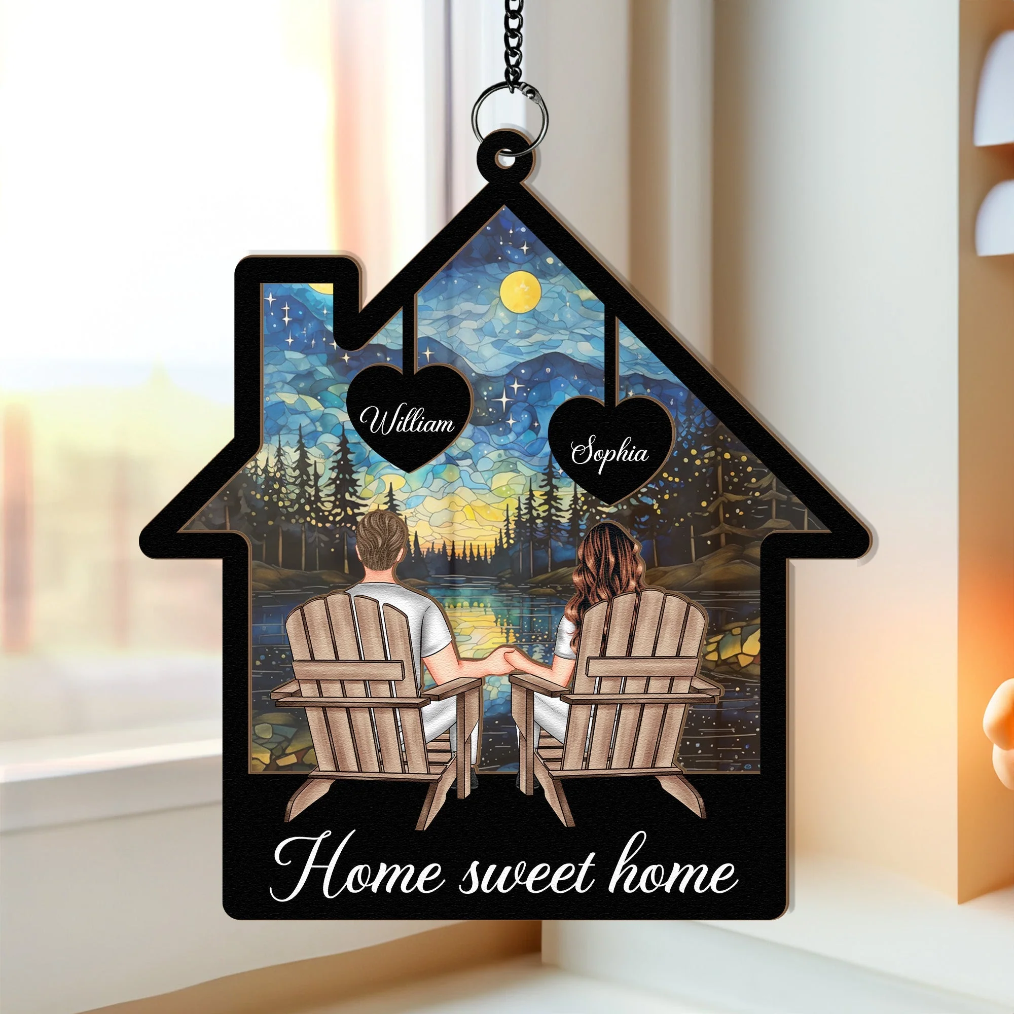 Starlit Forest Scene Couple Ornament – Personalized Wood and Acrylic Hanging Keepsake for Lovers - Image 3