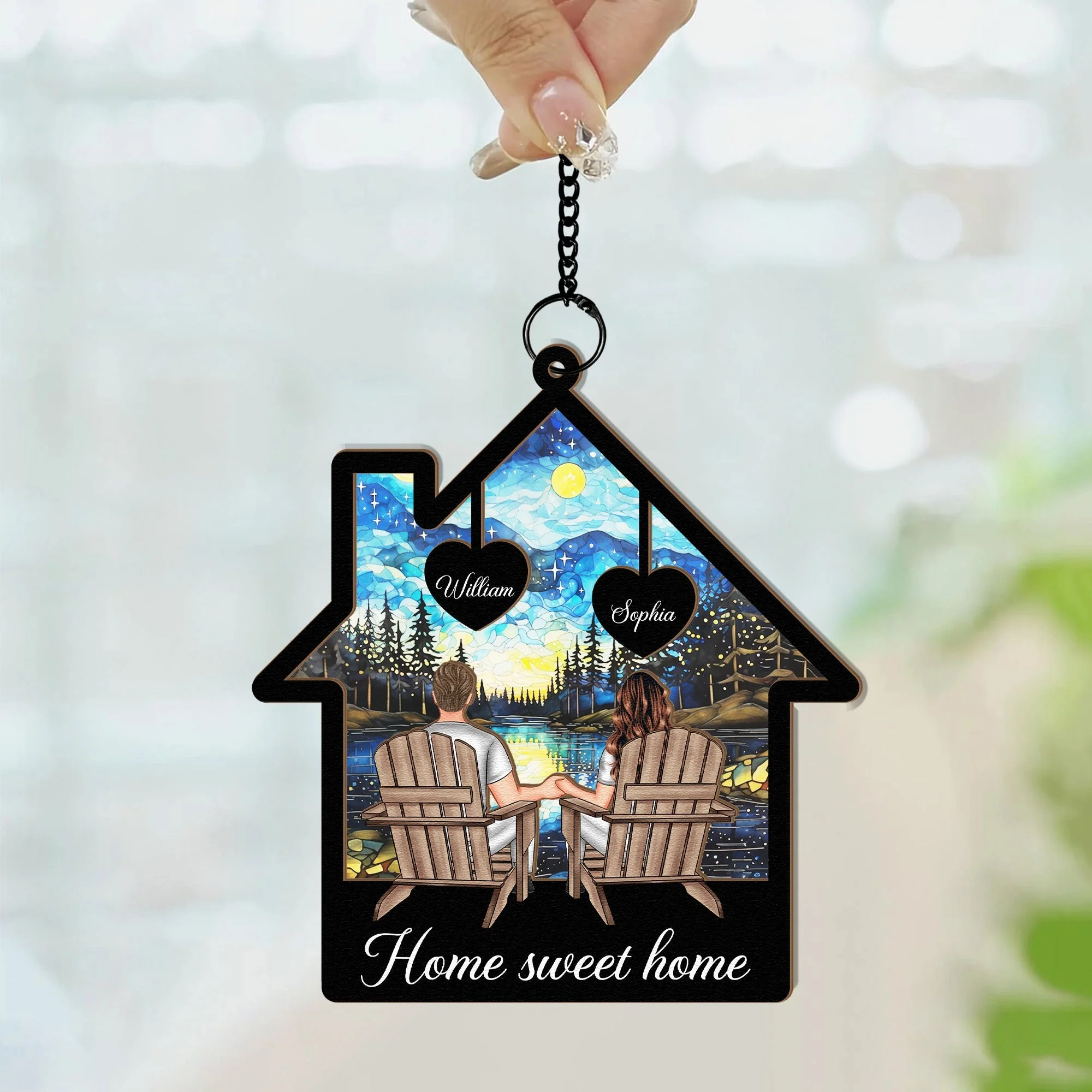 Starlit Forest Scene Couple Ornament – Personalized Wood and Acrylic Hanging Keepsake for Lovers - Image 7