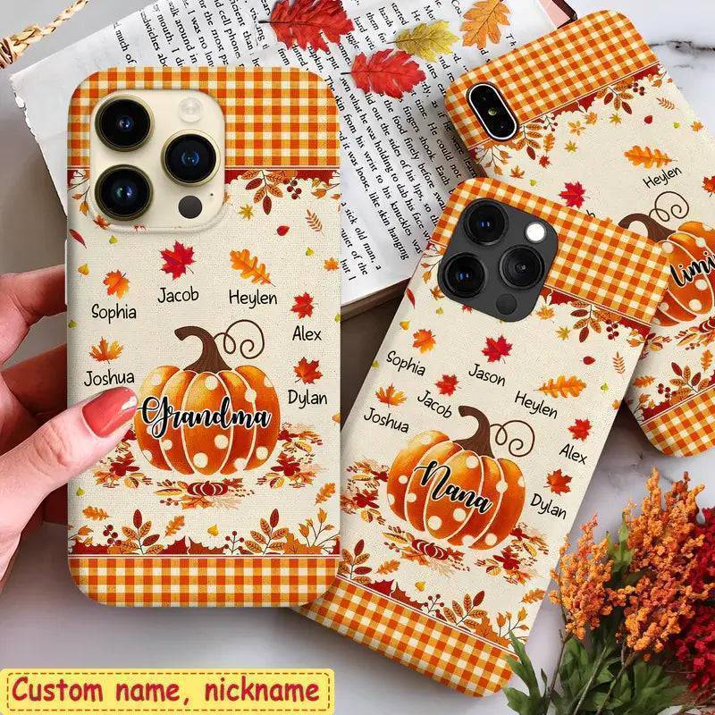 Personalized Fall Pumpkin Case for Grandma | Custom Phone Case with Kids' Names | Festive Autumn Gift for Mom - Image 2